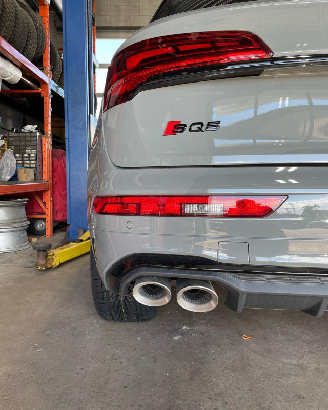Custom exhaust installation on an Audi SQ5.